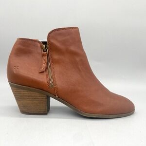 Frye Womens 10M Judith Boots Shoes Brown‎ Leather Double Zip Bootie Heels Boho